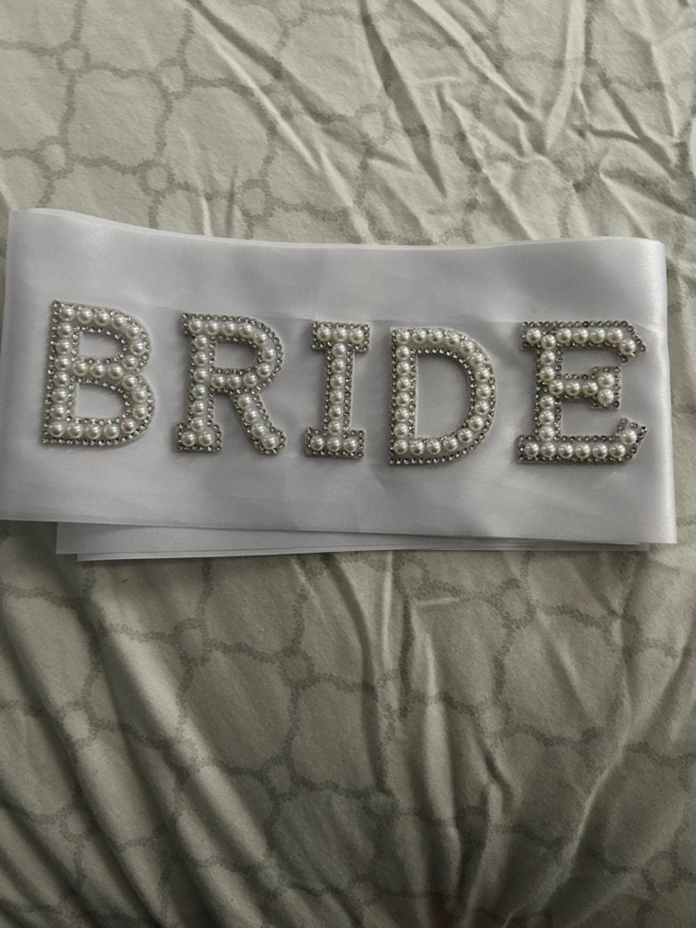 Bride Pearl Letter Sash - White